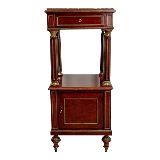 Napoleon III Side Table in Mahogany With Brass Trim and Marble Top For Sale