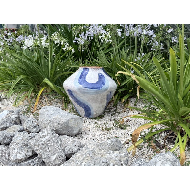 Blue Brushstroke Italian Ceramic Vessel For Sale - Image 4 of 8