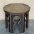 Mid 20th Century Hand Carved Wood Moroccan Side Table with Embossed Metal Top For Sale - Image 17 of 18