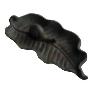 Vintage Cast Iron Leaf With a Snail Catchall For Sale