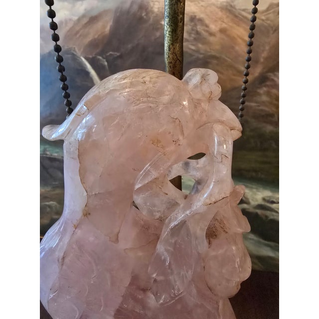 Antique Figural Chinese Pink Quartz Crystal Rock Lamp For Sale - Image 4 of 11