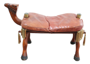 Vintage Egyptian Camel Saddle Stool in Leather and Wood, 1950s