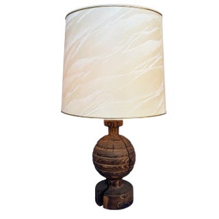 Brutalist Turned Wood Table Lamp from Temde, Switzerland / Germany, 1970s For Sale