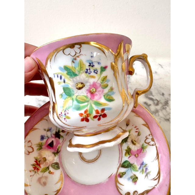 Antique, English Pink and Gold Large Tea Cup For Sale - Image 4 of 10