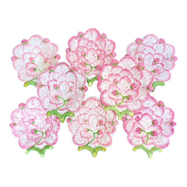 Vintage Strawberry Majolica Plates, Set of 8 For Sale