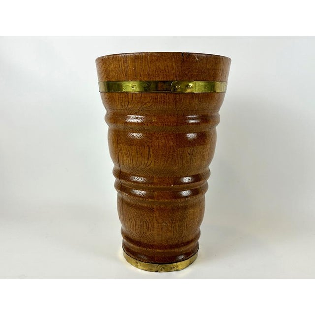 Vintage Oak and Brass Umbrella Stand, 1960s For Sale - Image 10 of 11