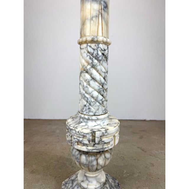 Stone Vintage Italian Neoclassical White / Gray Marble Pedestal / Column For Sale - Image 7 of 11