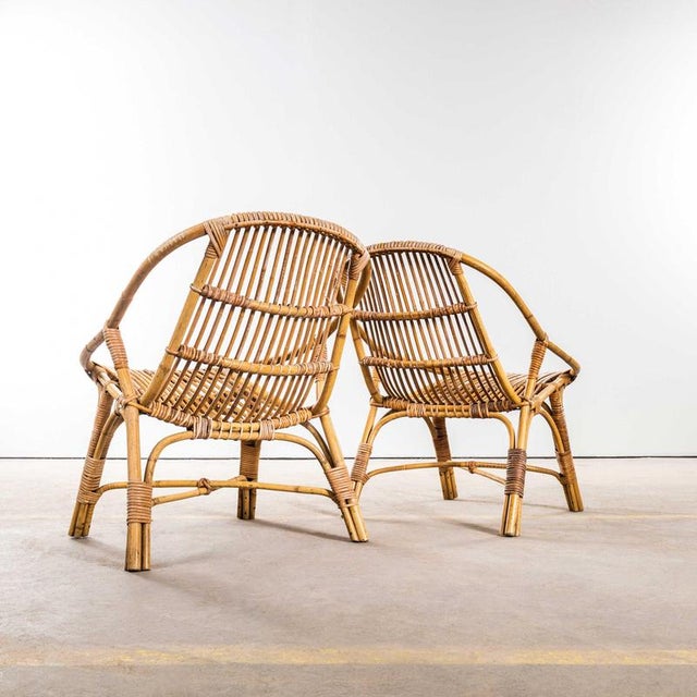 Low French Rattan Armchairs, 1960s, Set of 2 For Sale - Image 3 of 11