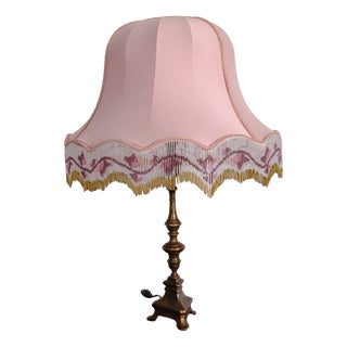 Vintage Table Lamp with Beaded Lampshade and Bronze Base, 1960s For Sale
