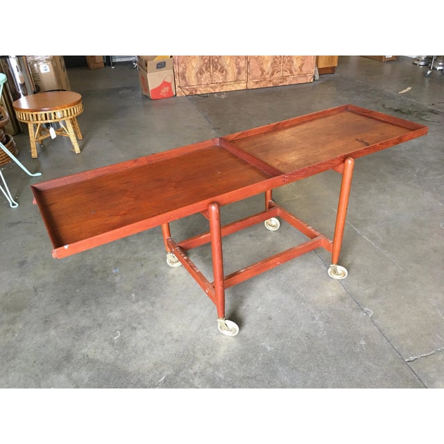 Wood Poul Hundevad Attributed Danish Modern Expanding Rolling Bar Cart For Sale - Image 7 of 10