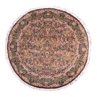 Shabby Chic 1990's Floral Pak-Persian Brown/Gray Wool Round Rug- 8'0'' X 8'3'' For Sale