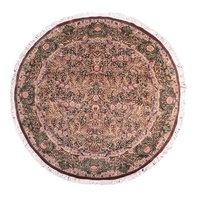 Shabby Chic 1990's Floral Pak-Persian Brown/Gray Wool Round Rug- 8'0'' X 8'3'' For Sale