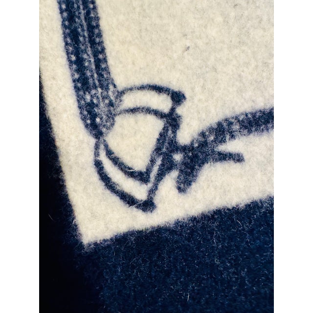 Navy Blue Ralph Lauren Polo Equestrian Motif Wool Blanket – Navy & Cream For Sale - Image 8 of 9