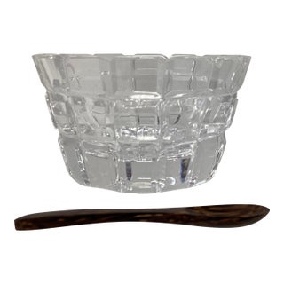 William Yeoward Signed Crystal "Blodwyn" Pattern Salt Dish With Spoon For Sale