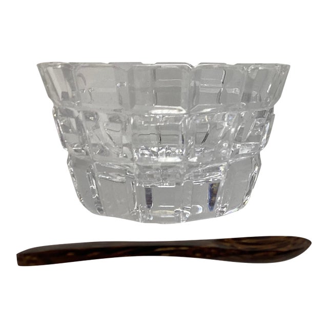 William Yeoward Signed Crystal "Blodwyn" Pattern Salt Dish With Spoon For Sale