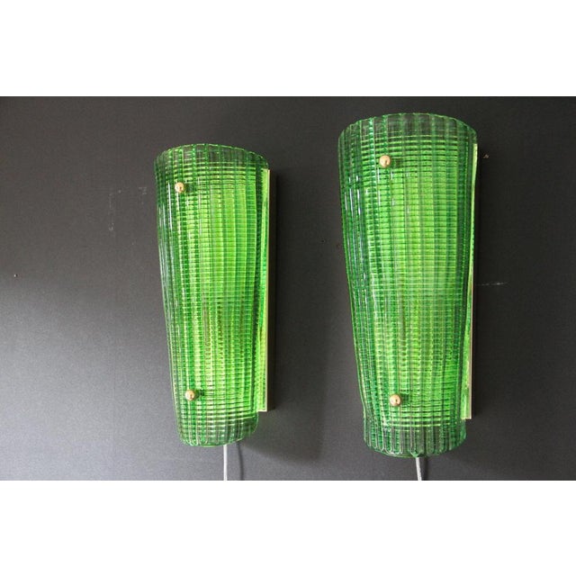 Emerald Green Murano Glass Wall Sconces in the style of Mazzega, Italy, ,2000s, Set of 2 For Sale - Image 4 of 14