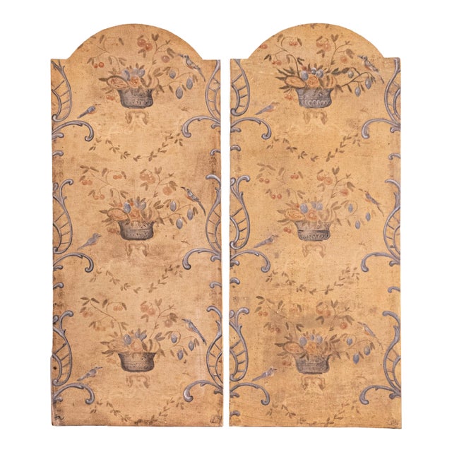 French 18th Century Hand-Painted Pastoral Panels with Fruit Vases and Birds - A Pair For Sale