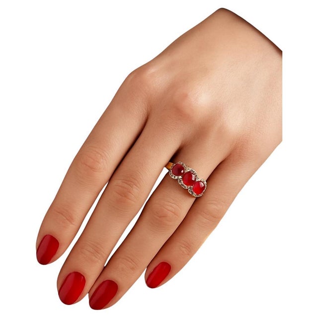 Bochic “Capri” Vintage Natural Ruby & Topaz Retro Ring Set In 18K Gold & Silver For Sale In New York - Image 6 of 12