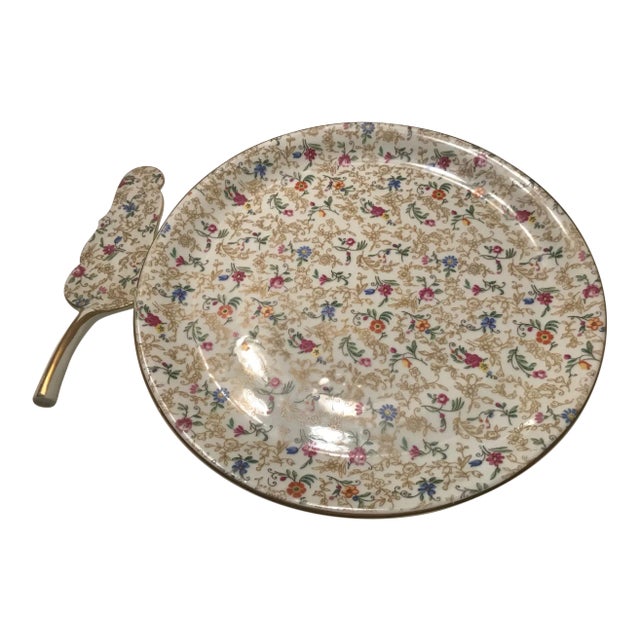 Limoges Early 20th Century VintageFloral With Gold Edged Plate and Matching China Serving Utensil - a Pair For Sale