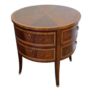 Ethan Allen Osborne Sunburst Two Drawer Round End Table For Sale