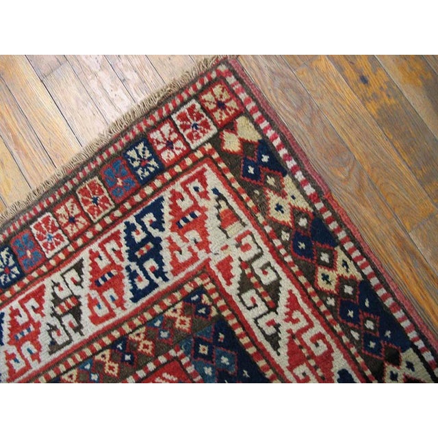 Traditional 1900s Red Geometric Antique Caucasian Kazak Rug 4'4" X 8'0" Knotted Pile Wool Carpet For Sale - Image 3 of 5