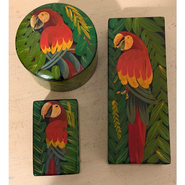 1980s 1980s Haitian Folk Art Keepsake Hand Painted Cedar Box’s - Set of 3 For Sale - Image 5 of 8