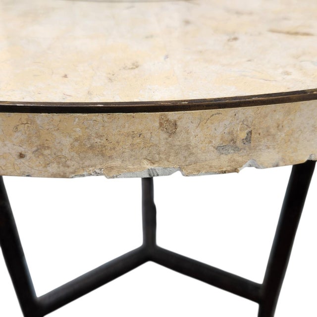 Metal 1980's Postmodern Casa Bique Tessellated Fossil Stone & Brass Inlay Side Table, Attributed to Robert Marcius For Sale - Image 7 of 11