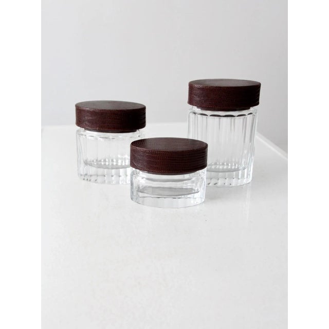 Vintage Glass Jars With Leather Lids Set of 3 For Sale - Image 6 of 13