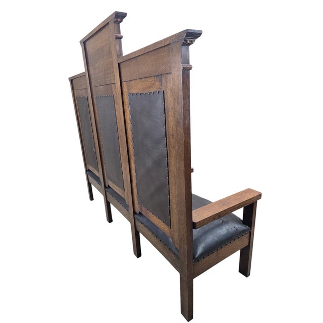Mission Antique Mission Revival Oak Triple Hall Bench – For Reupholstery For Sale - Image 3 of 8