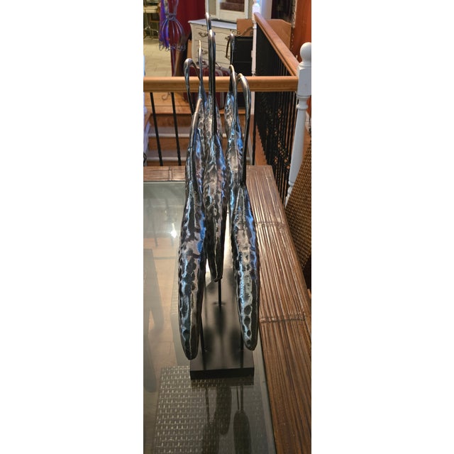 Group of Egrets Large Metal Sculpture on Black Pedestal Base. Large piece would be great displayed and buffet or mantle....