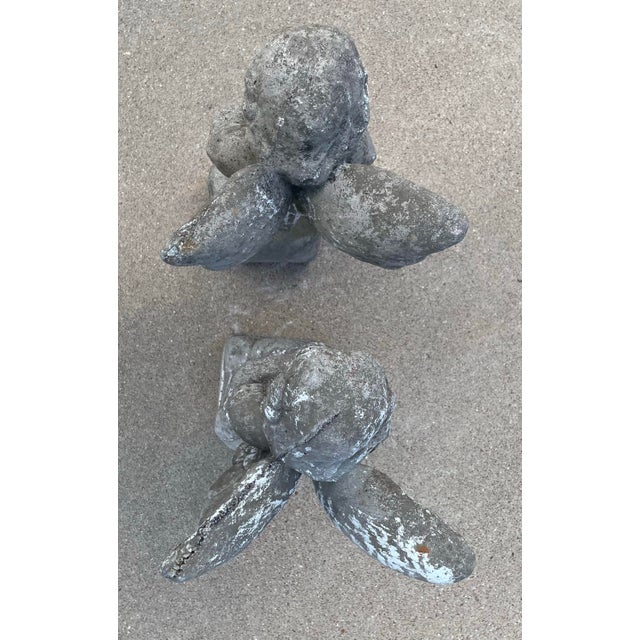 Gray Vintage Aged Concrete Angels - A Pair For Sale - Image 8 of 9