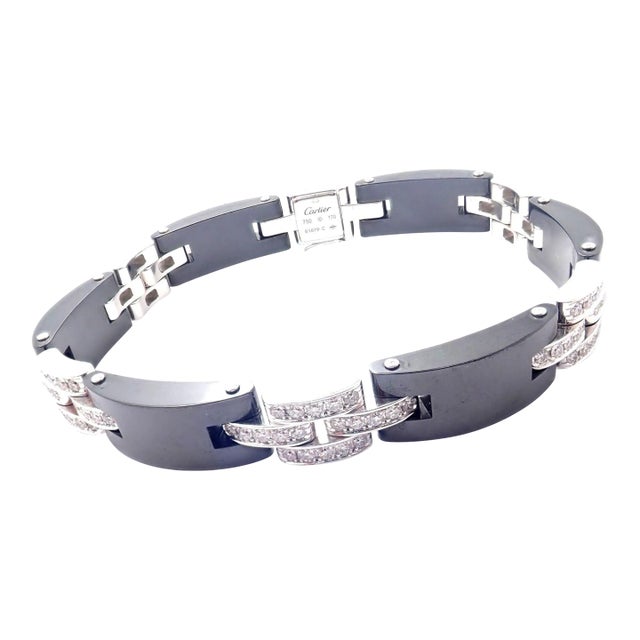 Cartier Maillon Panthere 18K White Gold Diamond Ceramic Link Bracelet For Sale