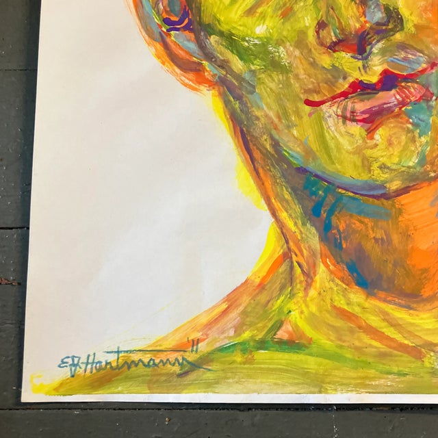 Abstract Contemporary Original E.J.Hartmann Abstract Male Portrait Painting Signed For Sale - Image 3 of 4