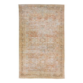 Allover Antique Persian Mahal Handmade Rust Oversize Wool Rug For Sale