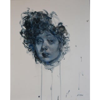 Soot and Salt by Jaclyn Alderete | Liquid pencil and oil on board Portrait of a woman with curly hair For Sale