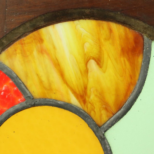 Stained Leaded Glass Panel with Wooden Frame, 1950s For Sale - Image 13 of 15