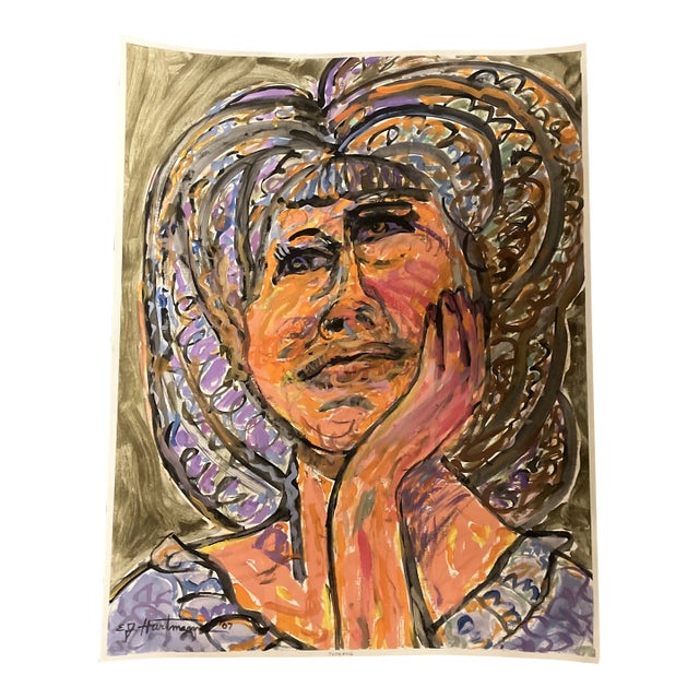 Contemporary Original E.J.Hartmann Large Abstract Portrait Painting Signed For Sale