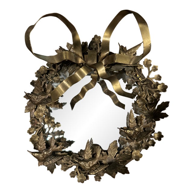 Vintage Petites Choses Dresden Style Brass Hummingbird Wreath Mirror For Sale