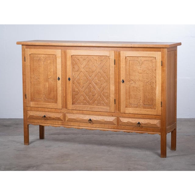 Brutalist Brutalist Oak Sideboard attributed to Henning Kjærnulf, Denmark, 1960s For Sale - Image 3 of 16