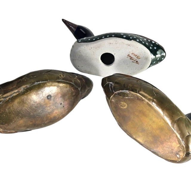 Tonala Brass Duck Figurines Talavera Mexican Folk Art Set of 3 For Sale - Image 11 of 11