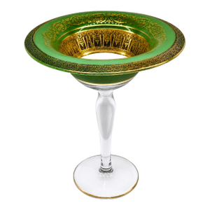 Art Deco 1930s Bohemian Green & Gold Compote, Moser Style