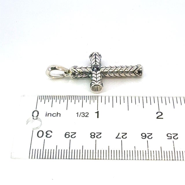 Metal 1990s David Yurman Black Diamond Cross Pendant Sterling Silver Estate For Sale - Image 7 of 7