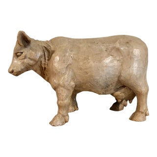 Wonderful Vintage Cow Sculpture Standing 9” High X 15” Long For Sale