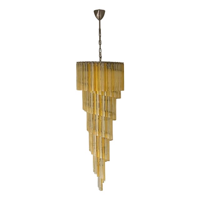 Mid-20th Century Italian Spiral Chandelier With Amber & Clear Venini Glass For Sale