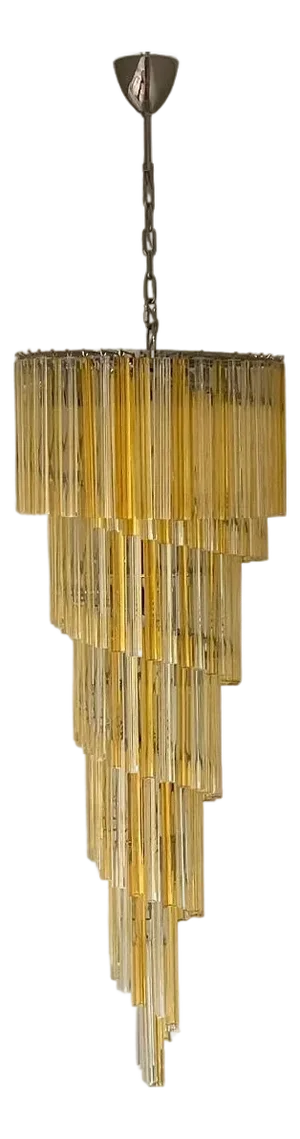Mid-20th Century Italian Spiral Chandelier With Amber & Clear Venini Glass