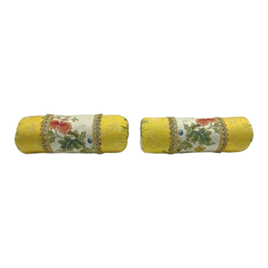 Vintage Pair Floral Silk Bolster Pillows