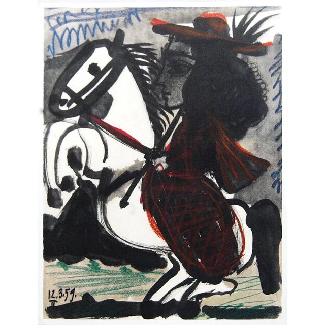 Cubism 1959 Pablo Picasso 'Cavalier' Cubism Black & White,Brown,Red Lithograph For Sale - Image 3 of 3