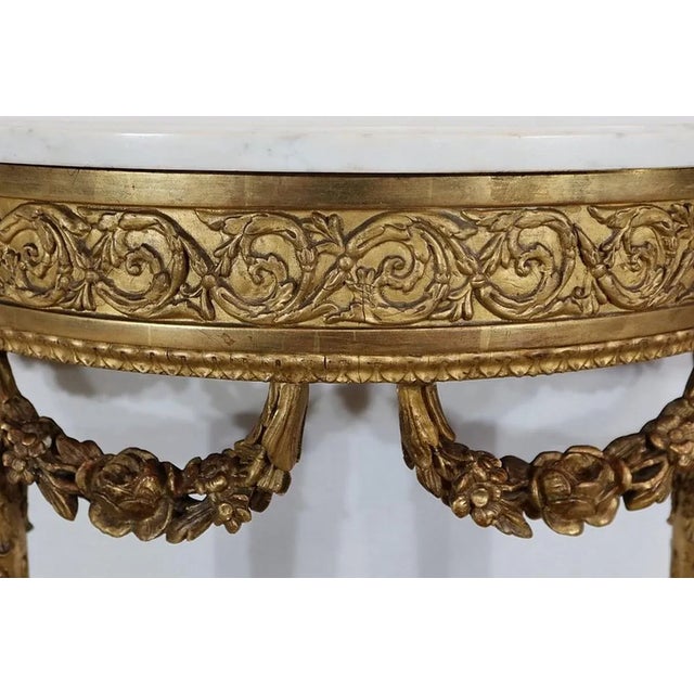 Gold Louis XVI Mid 19th Century Marble and Gilded Wood Half-Moon Support Console For Sale - Image 8 of 18