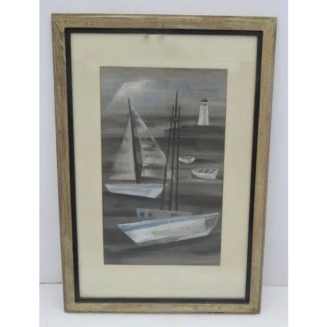 Mid 20th Century Abstract Nautical Mixed-Media Painting by Frances Frakes Hansen, Framed For Sale - Image 4 of 7