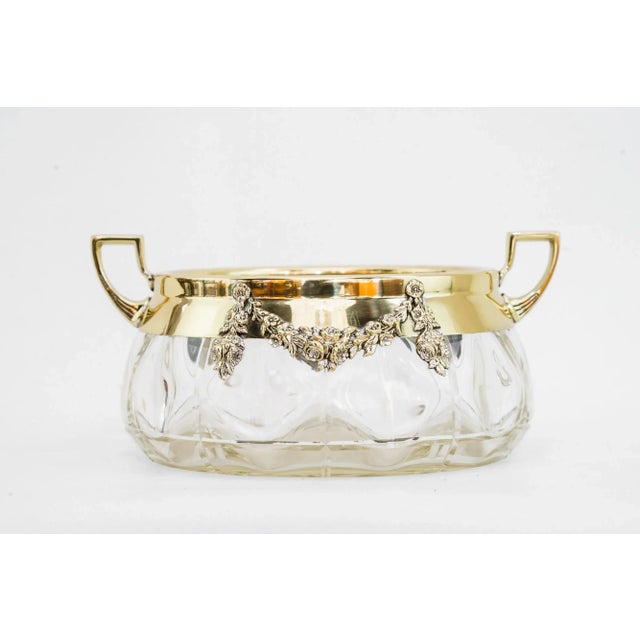 Jugendstil Centerpiece with Original Glass Vienna Around 1908 by Argentor Brass parts polished and stove enamelled...